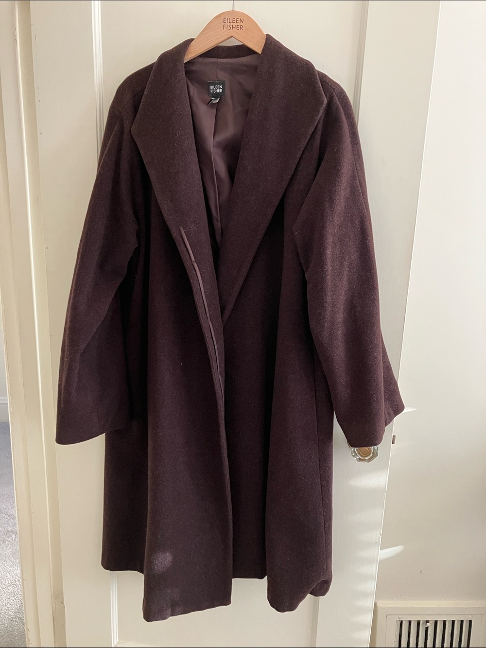 Eileen Fisher VINTAGE Chocolate Brown Wool High Collar Coat
